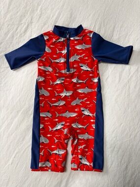 LIKE NEW - Cath Kidston Baby Shark Print Rash Guard Swimsuit - size 6-12m